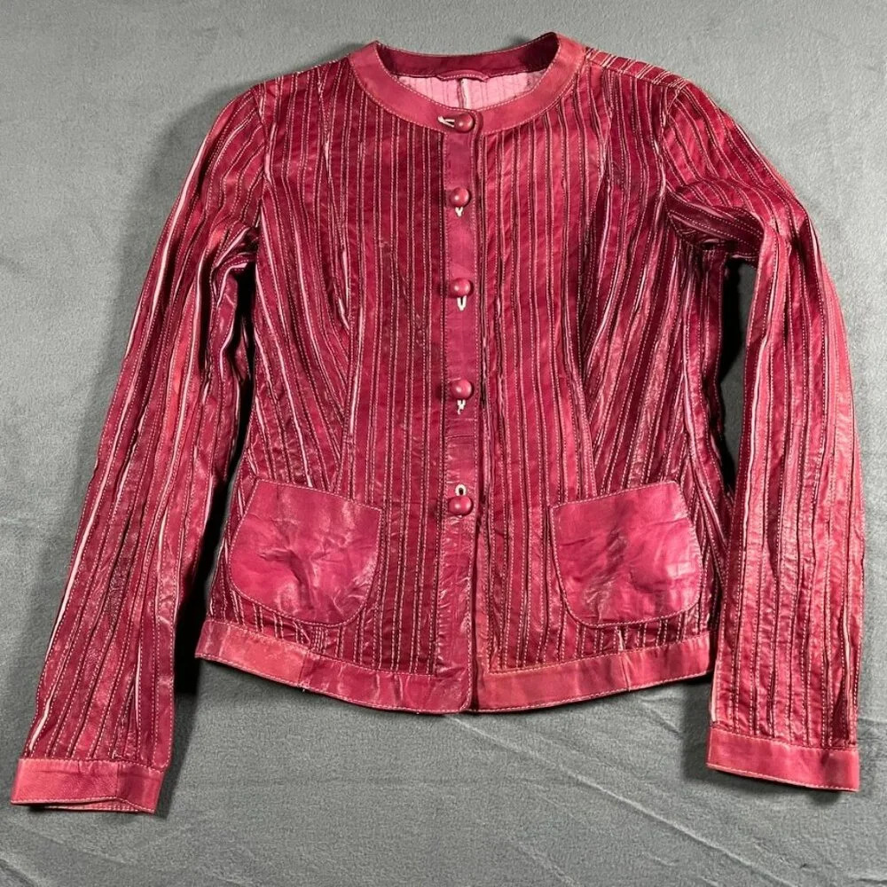 GIMOS Leather & Mesh Jacket Shirt RED RARE Vintage M Goodfellows Casino - Picture 1 of 9